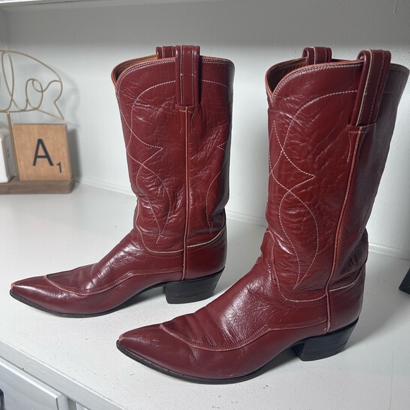 Vintage Tony Lama Gold Label Red Leather Western Boots Women 6.5 Classic Cowboy - Picture 1 of 8